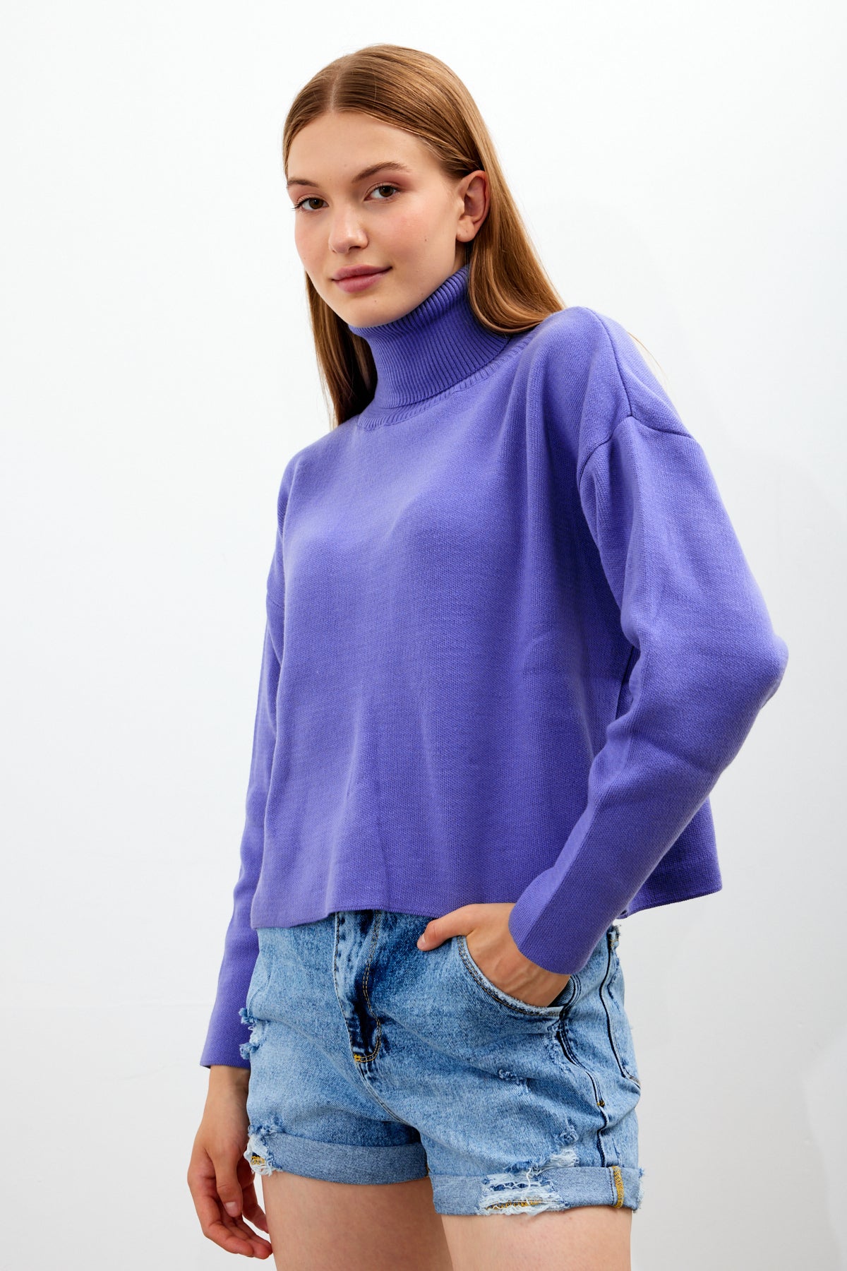 Oversized Solid Color Turtleneck Sweater - SKU: 1079