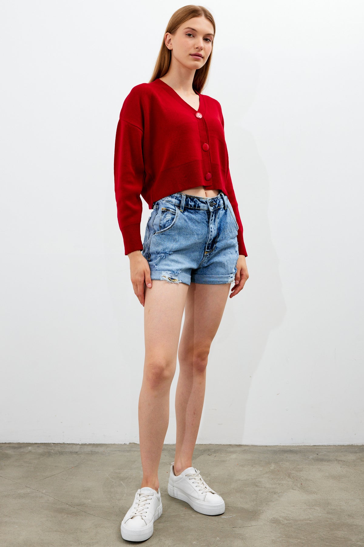 Cropped Solid Color Cardigan 3 Button - SKU: 1135