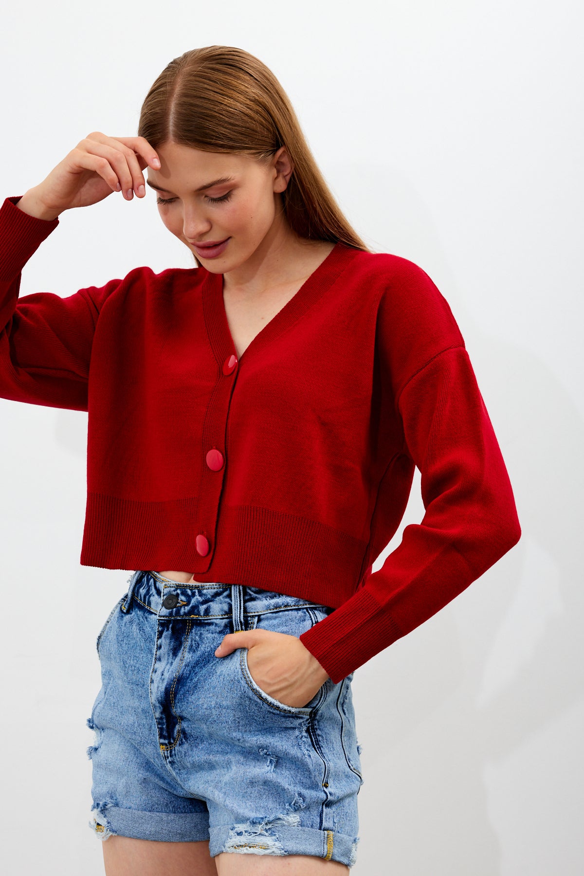 Cropped Solid Color Cardigan 3 Button - SKU: 1135