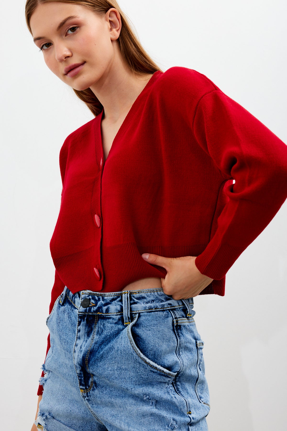 Cropped Solid Color Cardigan 3 Button - SKU: 1135