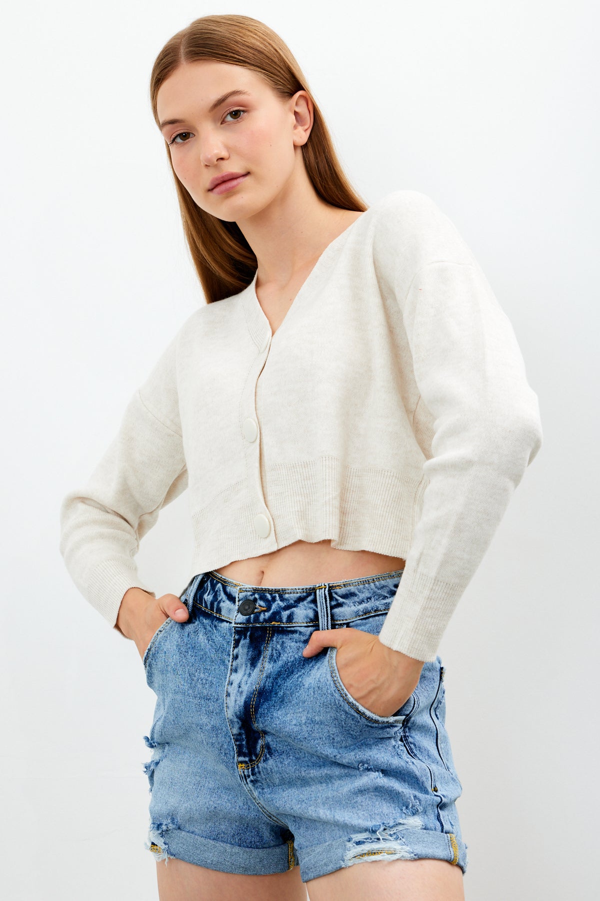 Cropped Solid Color Cardigan 3 Button - SKU: 1135