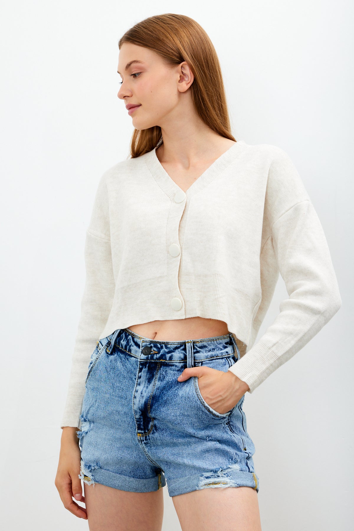 Cropped Solid Color Cardigan 3 Button - SKU: 1135