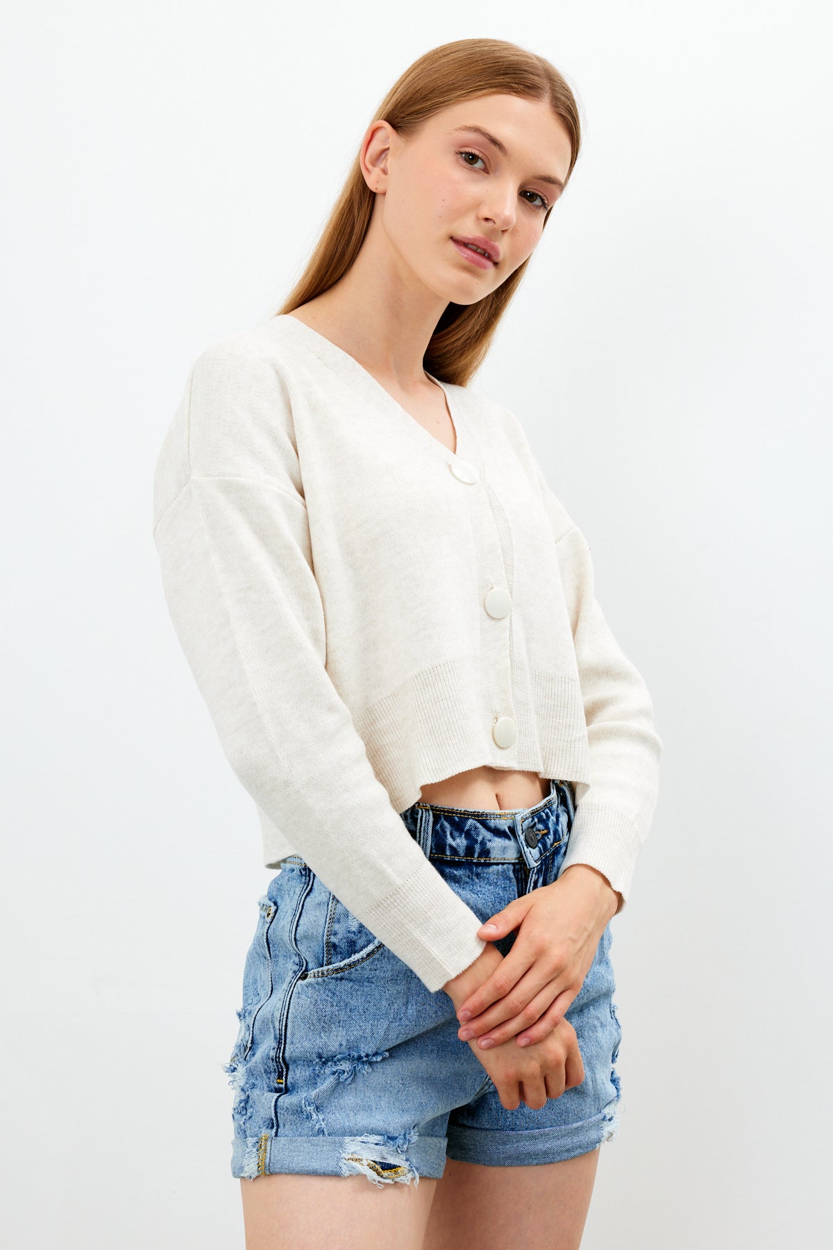 Cropped Solid Color Cardigan 3 Button - SKU: 1135