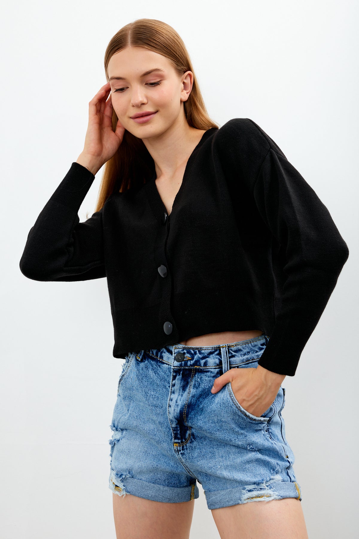 Cropped Solid Color Cardigan 3 Button - SKU: 1135