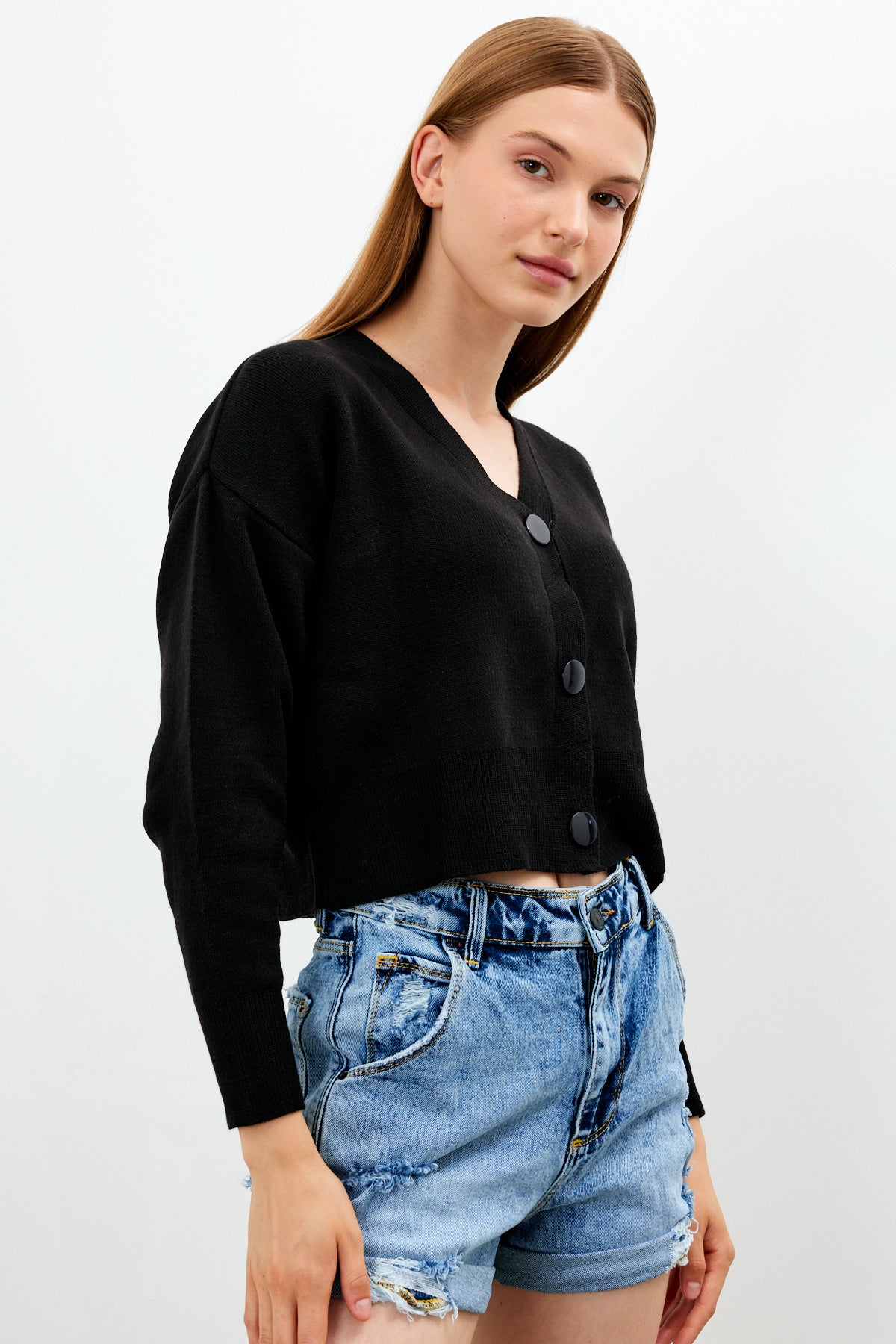 Cropped Solid Color Cardigan 3 Button - SKU: 1135