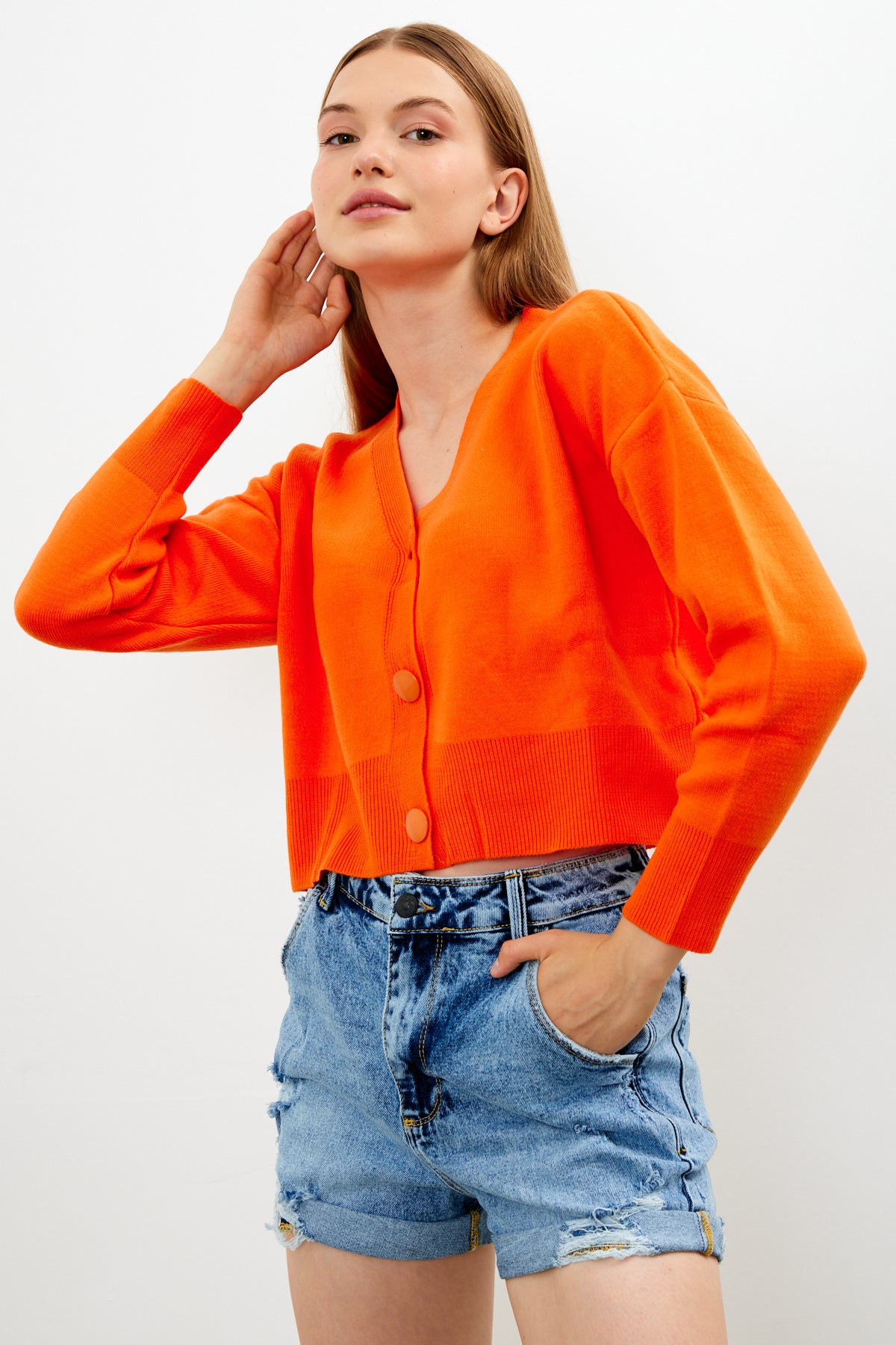 Cropped Solid Color Cardigan 3 Button - SKU: 1135