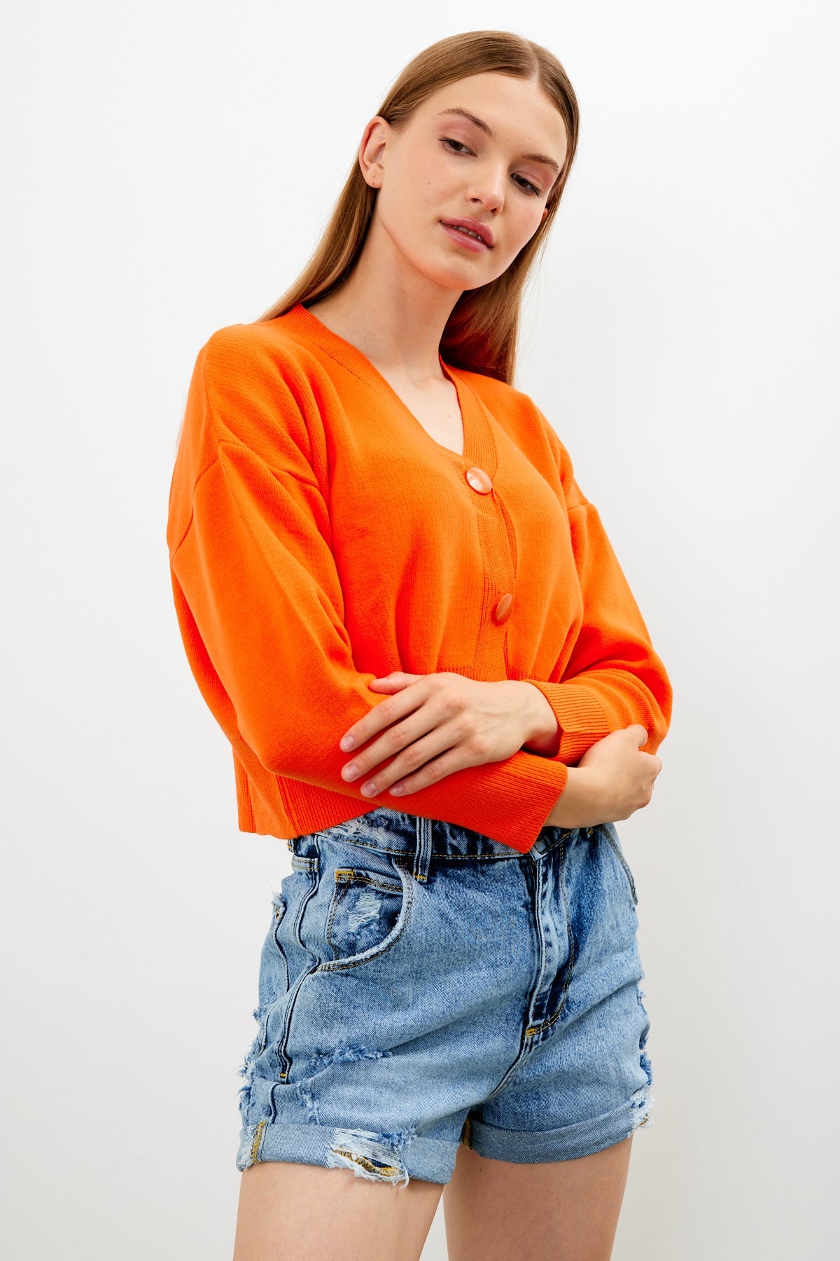 Cropped Solid Color Cardigan 3 Button - SKU: 1135