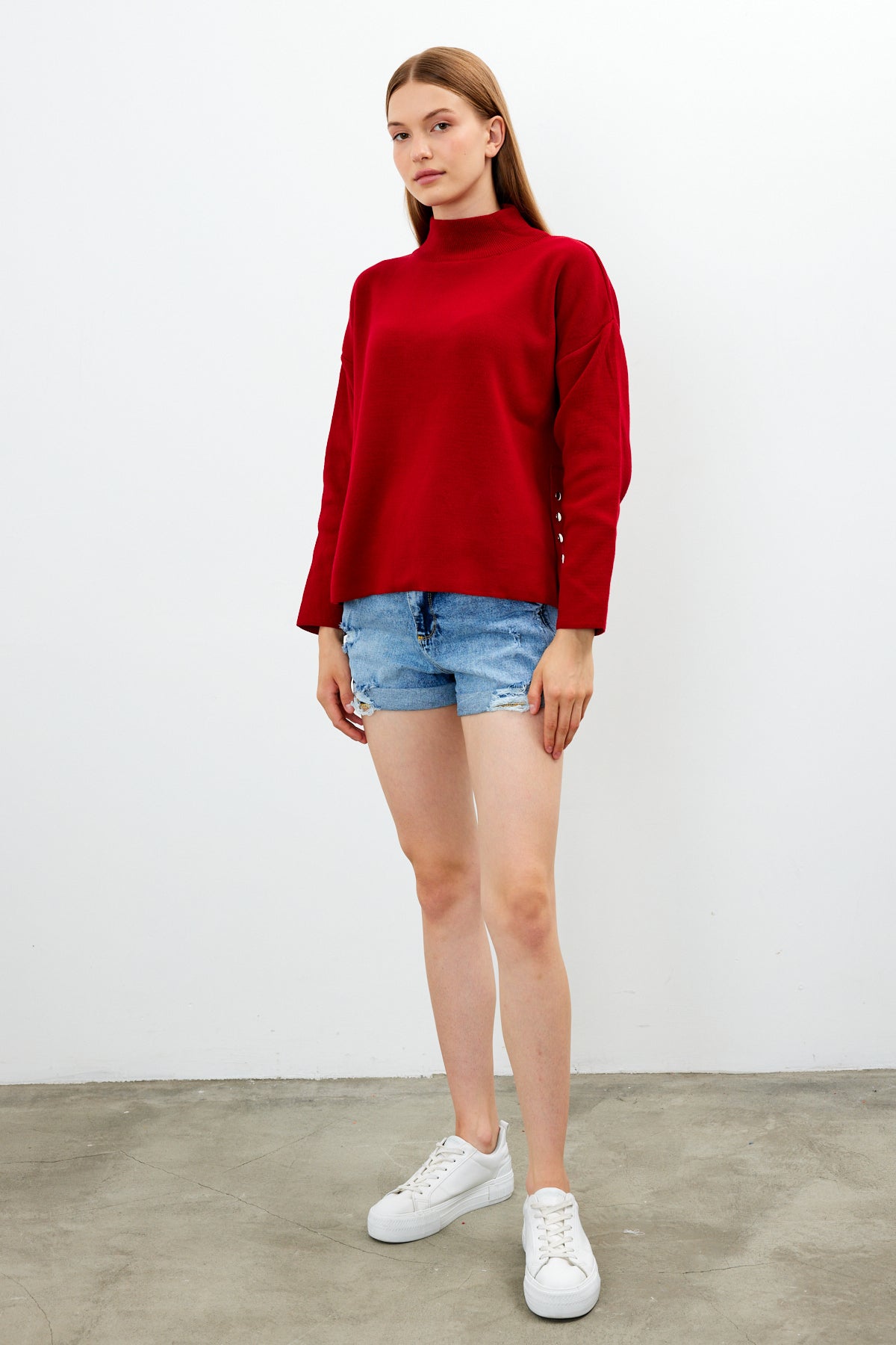 Mock Neck Knit Oversized Sweater Solid Color - SKU: 1306