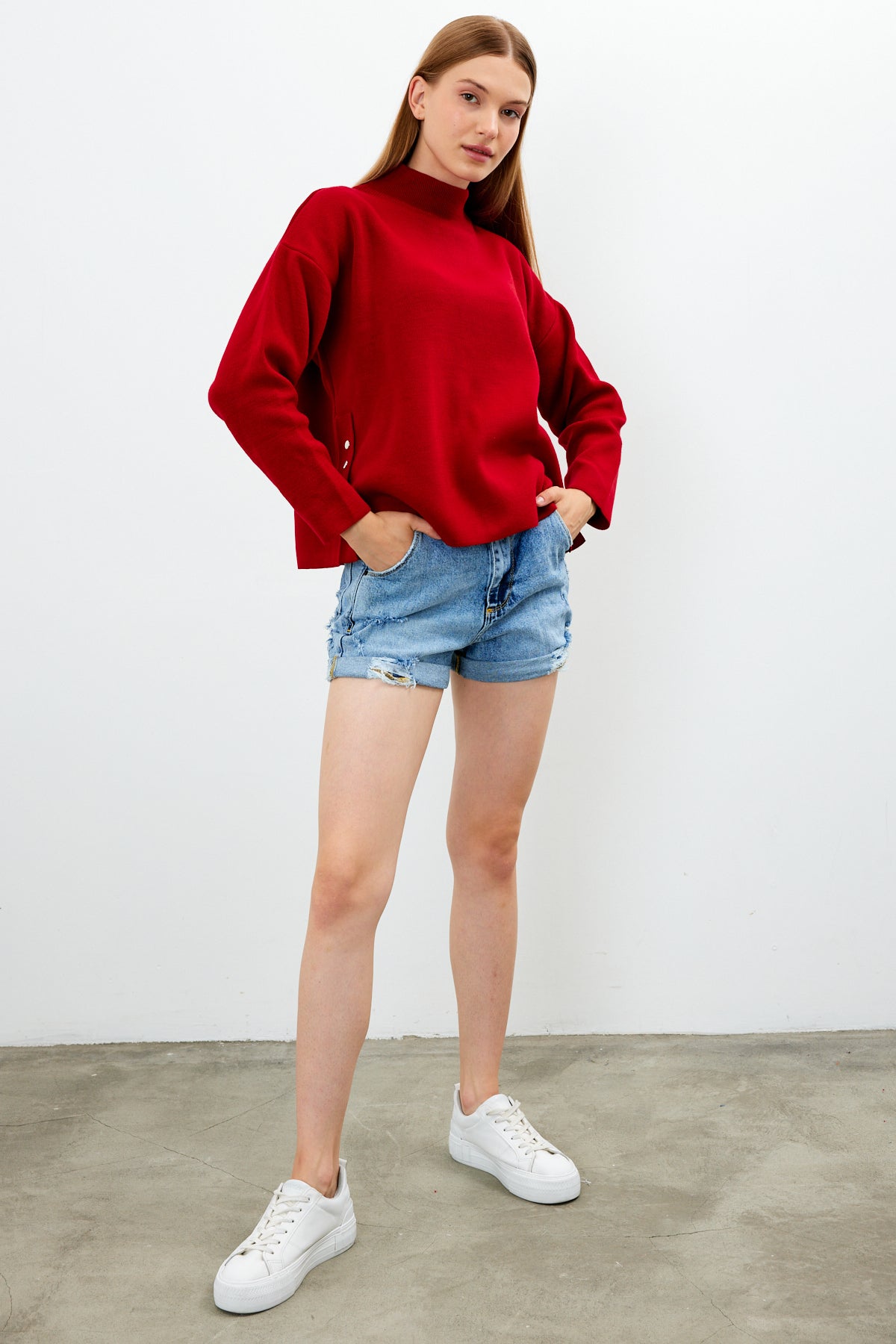 Mock Neck Knit Oversized Sweater Solid Color - SKU: 1306