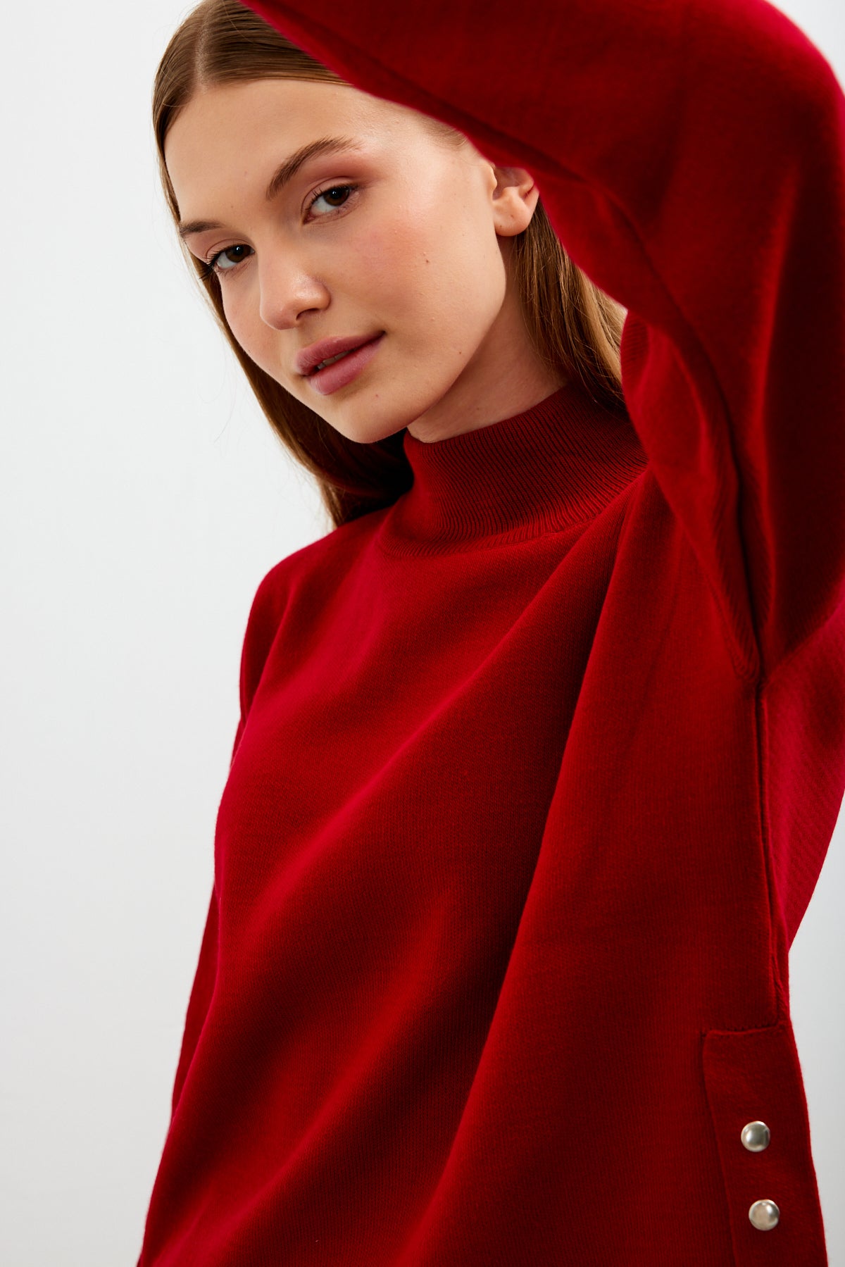 Mock Neck Knit Oversized Sweater Solid Color - SKU: 1306