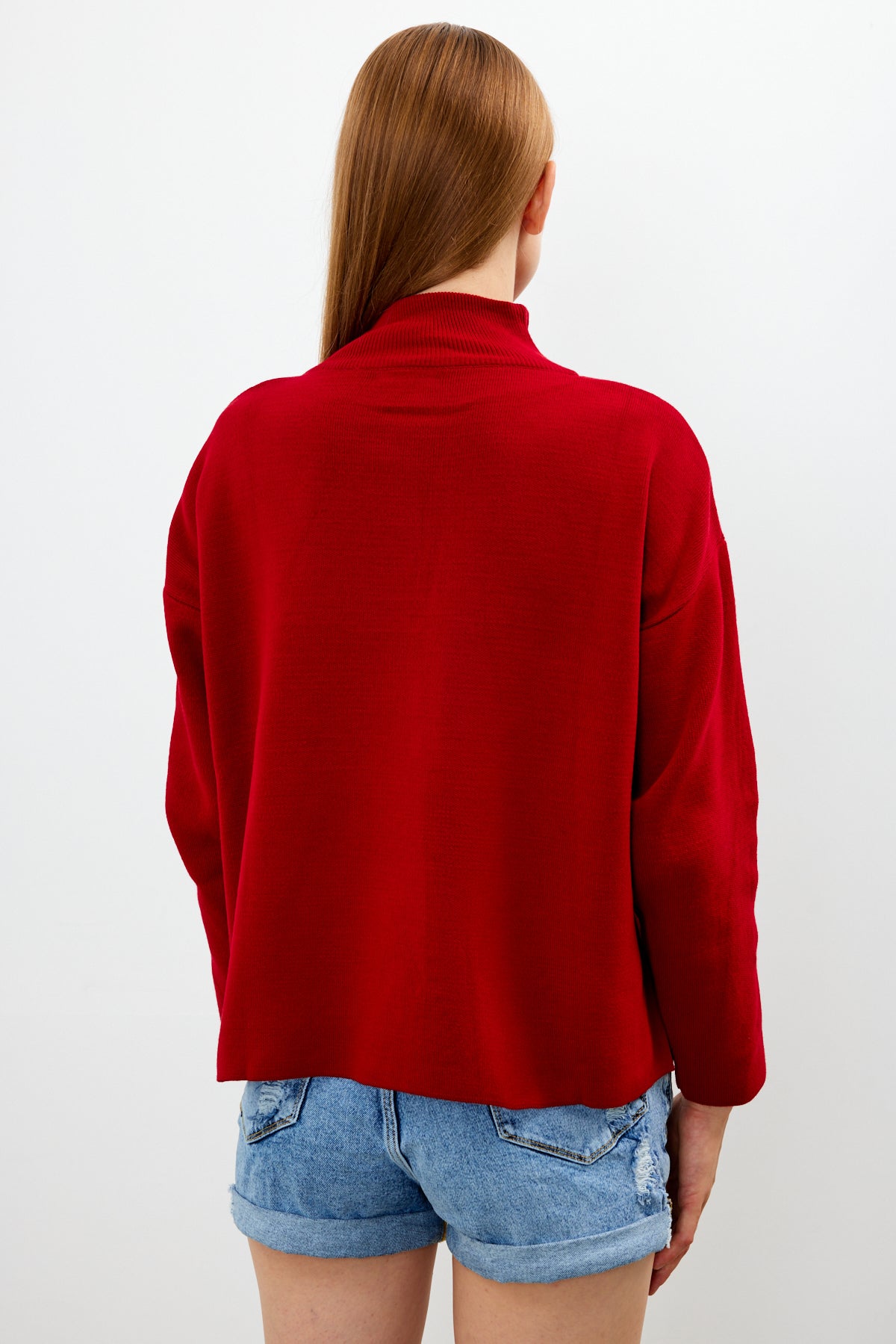 Mock Neck Knit Oversized Sweater Solid Color - SKU: 1306