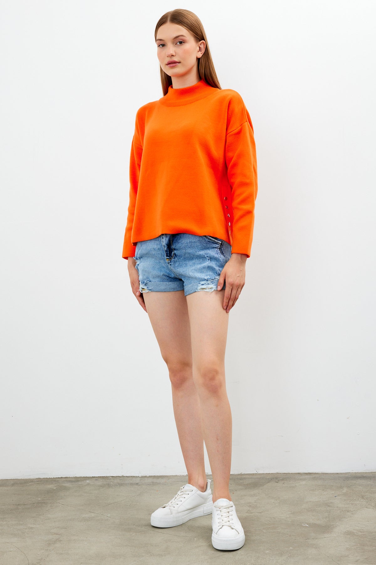 Mock Neck Knit Oversized Sweater Solid Color - SKU: 1306