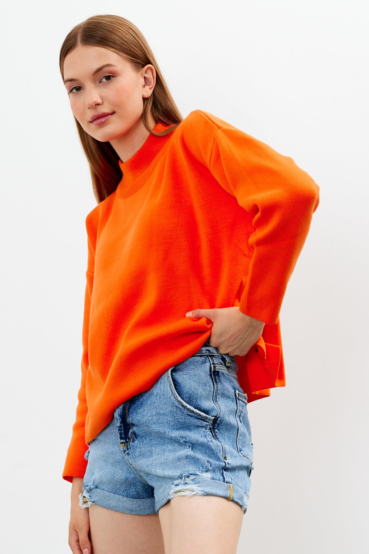 Mock Neck Knit Oversized Sweater Solid Color - SKU: 1306