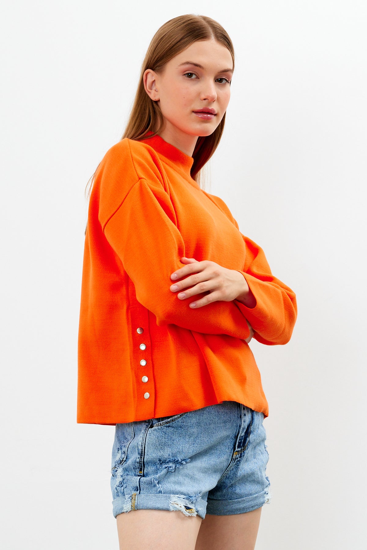 Mock Neck Knit Oversized Sweater Solid Color - SKU: 1306