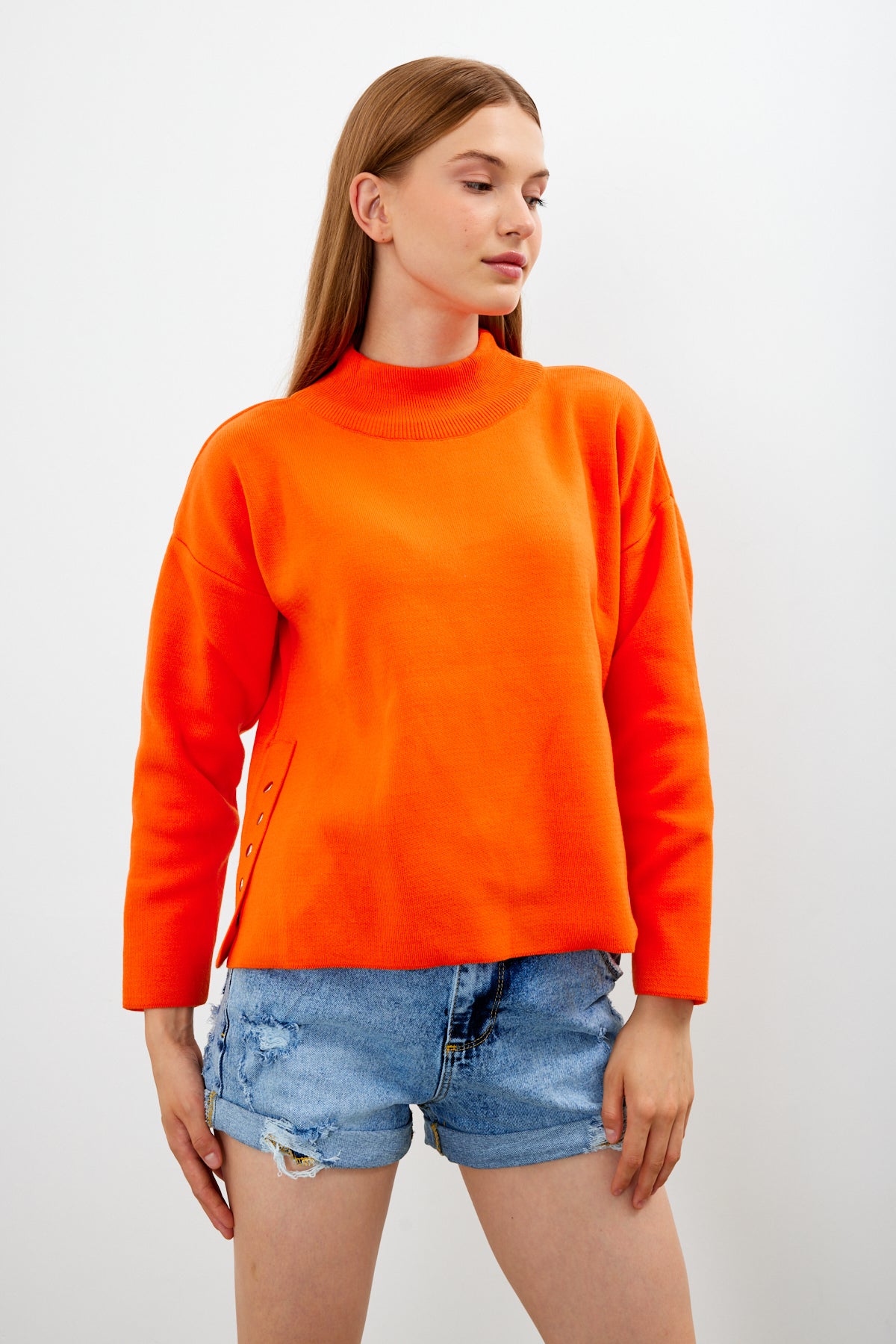 Mock Neck Knit Oversized Sweater Solid Color - SKU: 1306