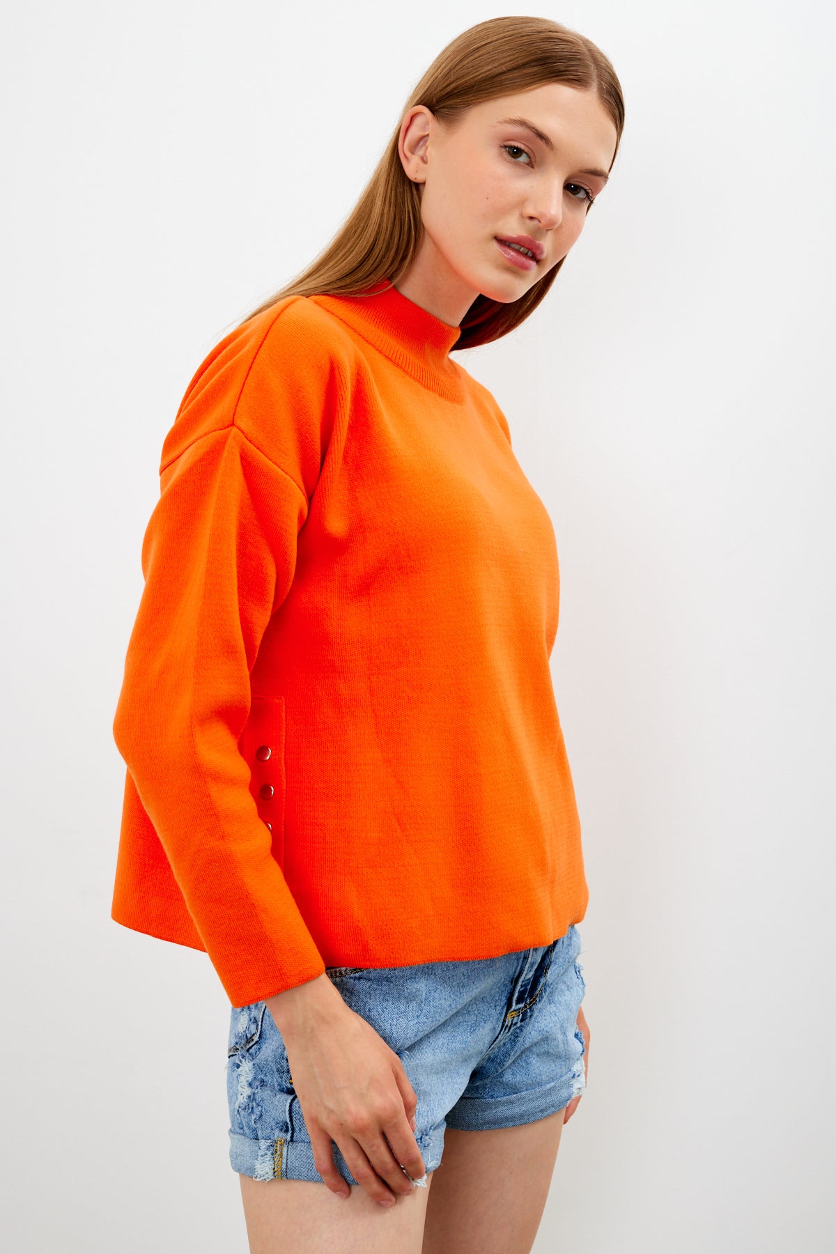 Mock Neck Knit Oversized Sweater Solid Color - SKU: 1306