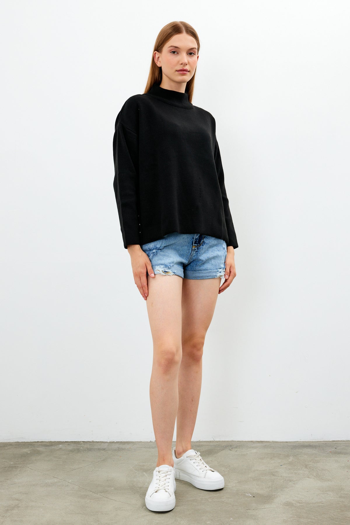 Mock Neck Knit Oversized Sweater Solid Color - SKU: 1306
