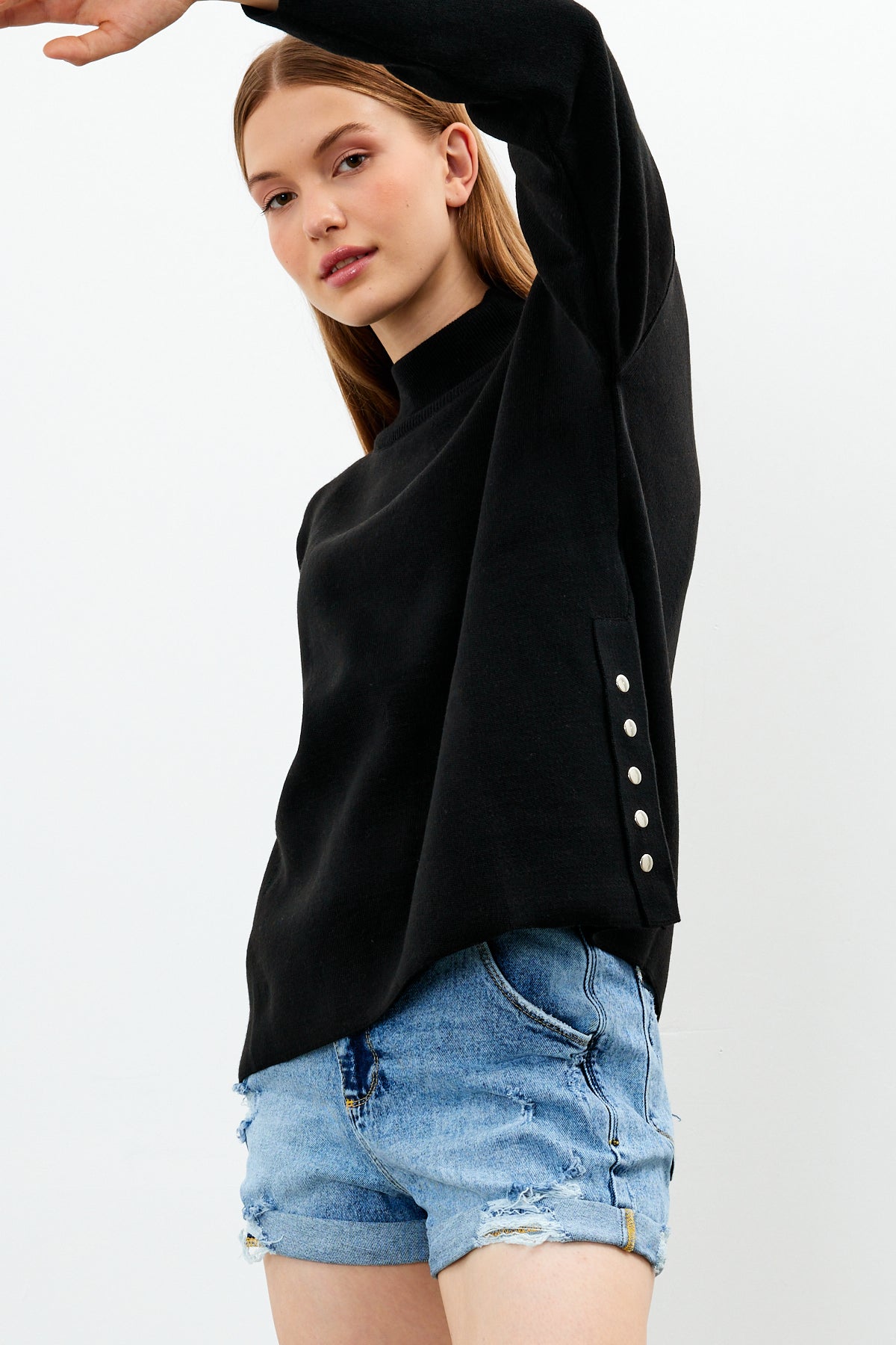 Mock Neck Knit Oversized Sweater Solid Color - SKU: 1306