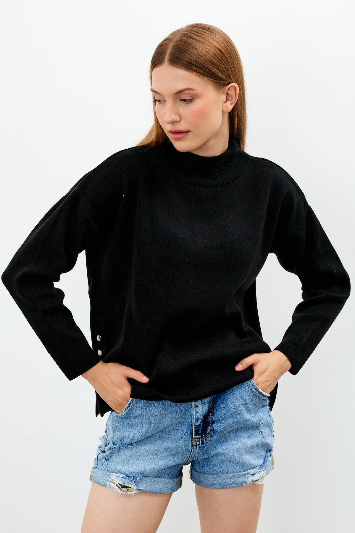 Mock Neck Knit Oversized Sweater Solid Color - SKU: 1306