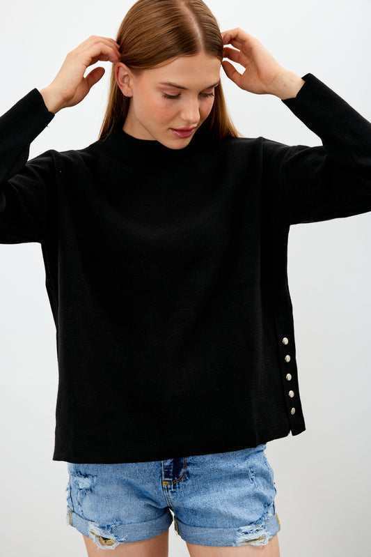 Mock Neck Knit Oversized Sweater Solid Color - SKU: 1306