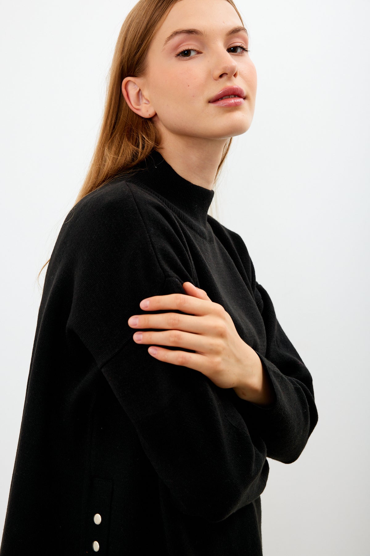 Mock Neck Knit Oversized Sweater Solid Color - SKU: 1306