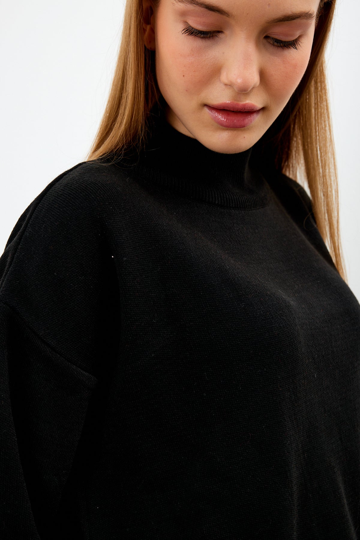 Mock Neck Knit Oversized Sweater Solid Color - SKU: 1306