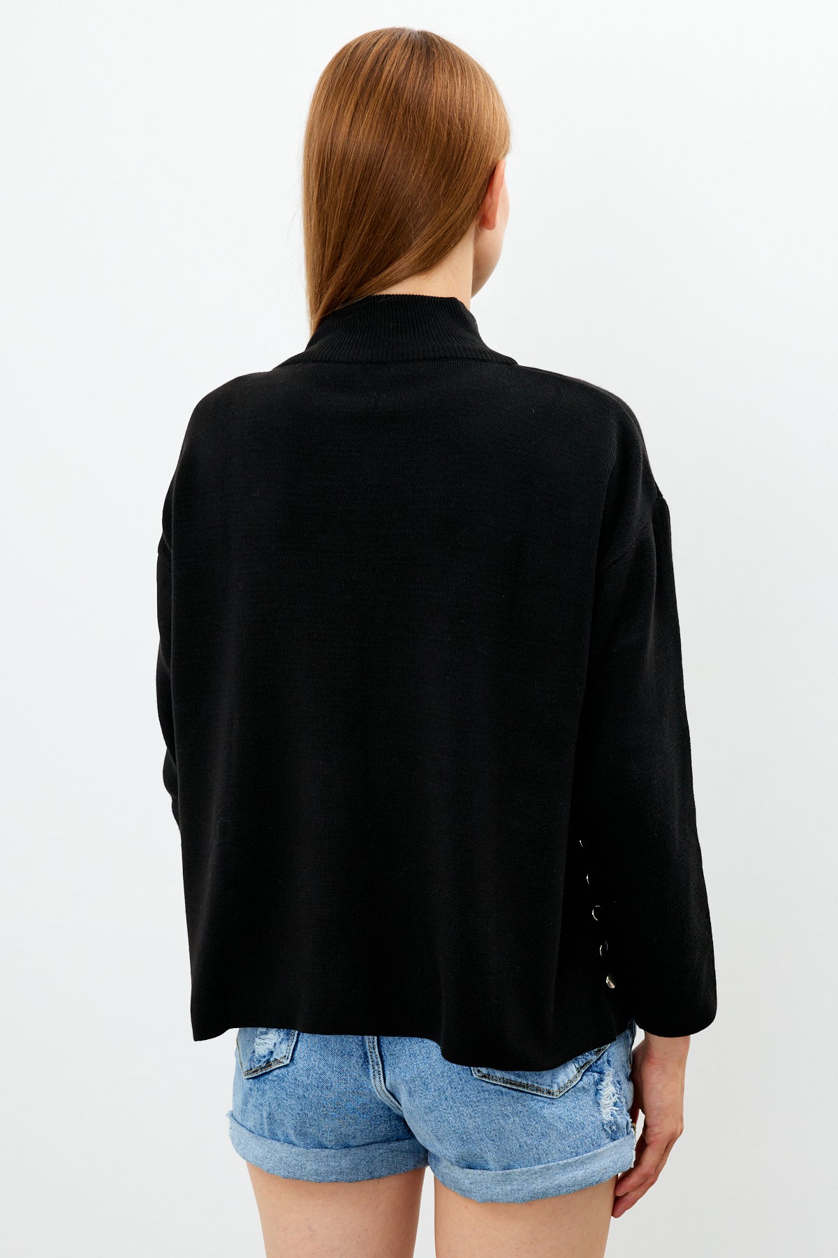 Mock Neck Knit Oversized Sweater Solid Color - SKU: 1306