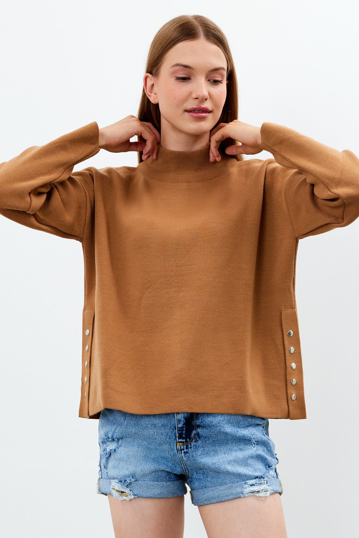 Mock Neck Knit Oversized Sweater Solid Color - SKU: 1306