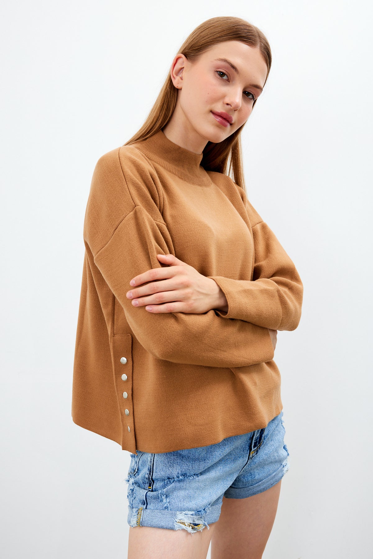 Mock Neck Knit Oversized Sweater Solid Color - SKU: 1306