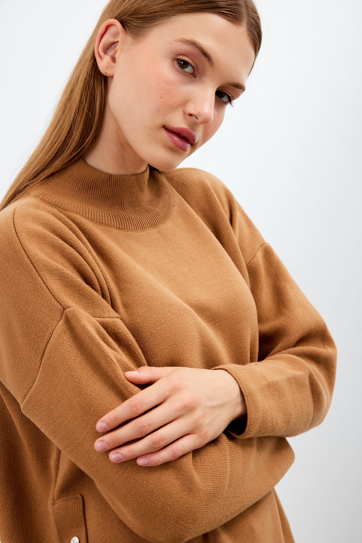 Mock Neck Knit Oversized Sweater Solid Color - SKU: 1306