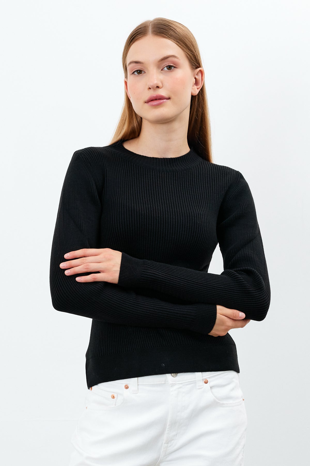 Crewneck Knit Sweater Knit Top Solid Color - SKU: 1287