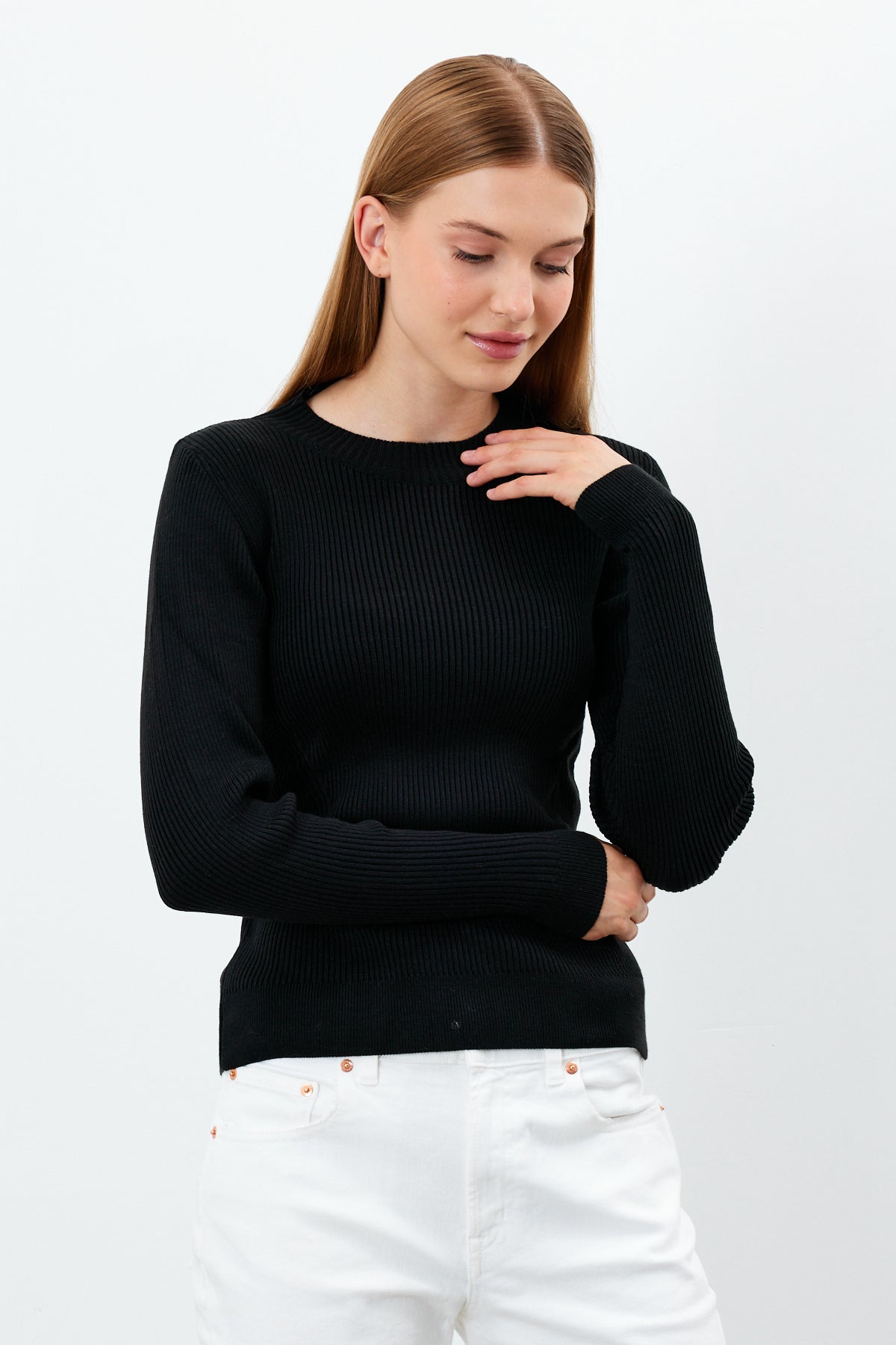 Crewneck Knit Sweater Knit Top Solid Color - SKU: 1287