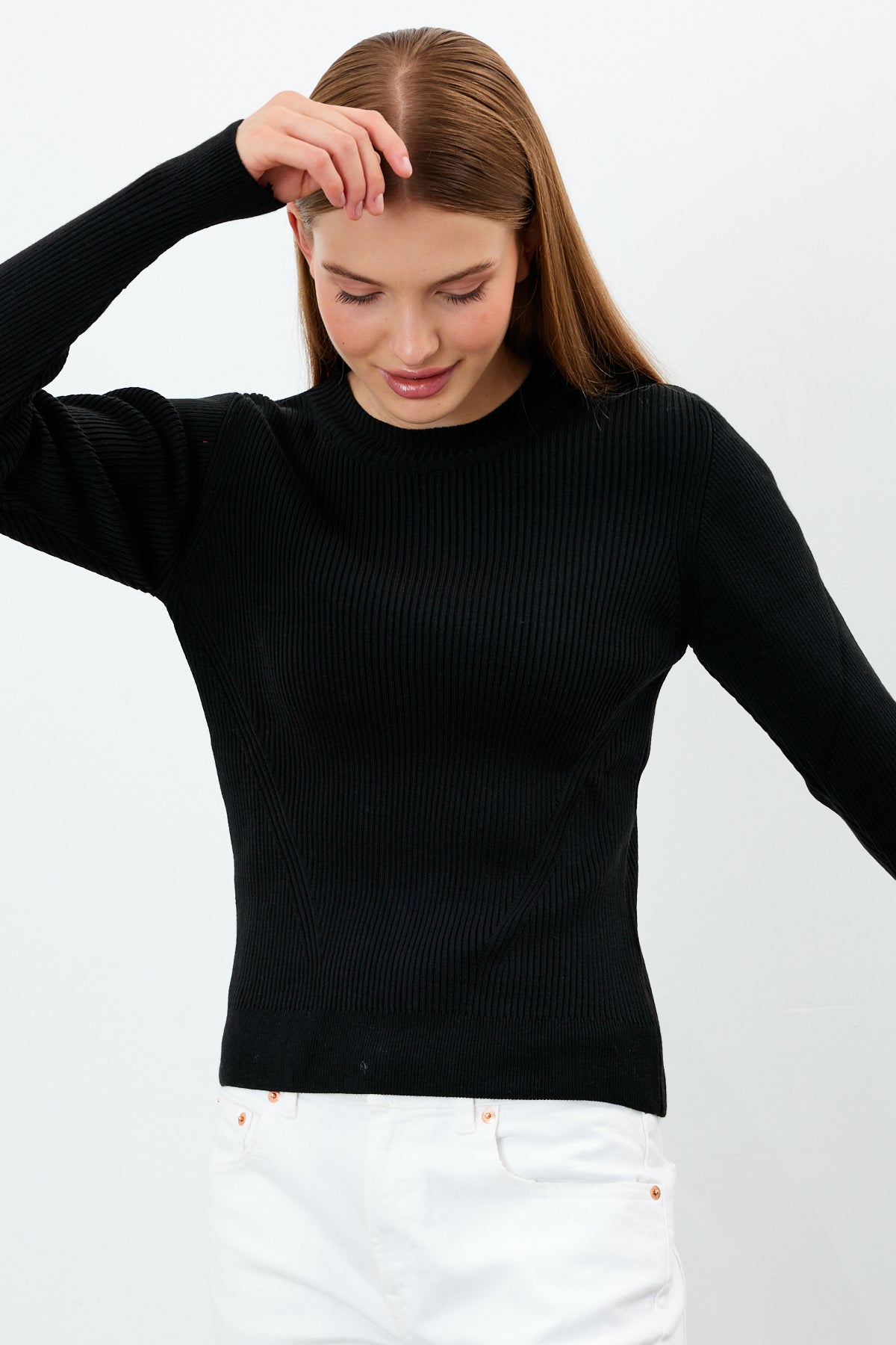 Crewneck Knit Sweater Knit Top Solid Color - SKU: 1287
