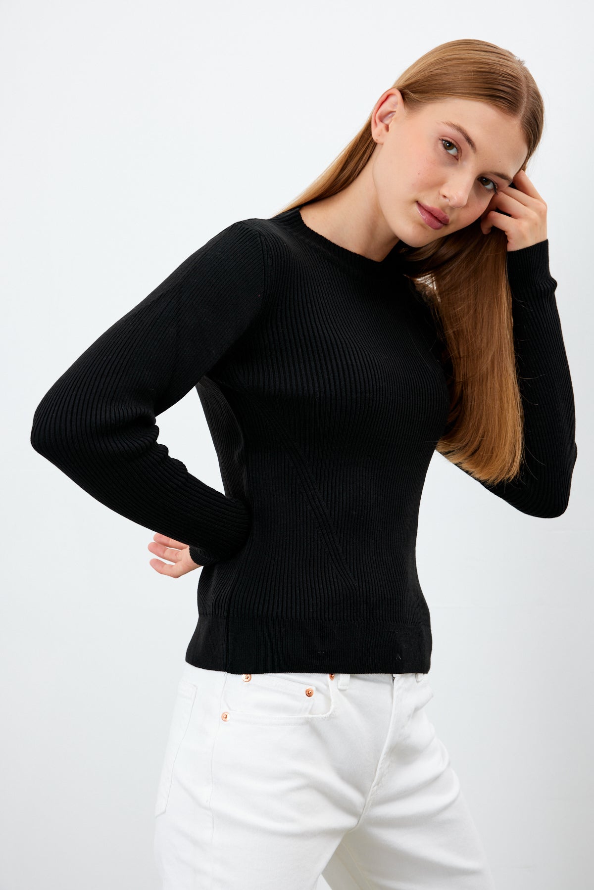 Crewneck Knit Sweater Knit Top Solid Color - SKU: 1287