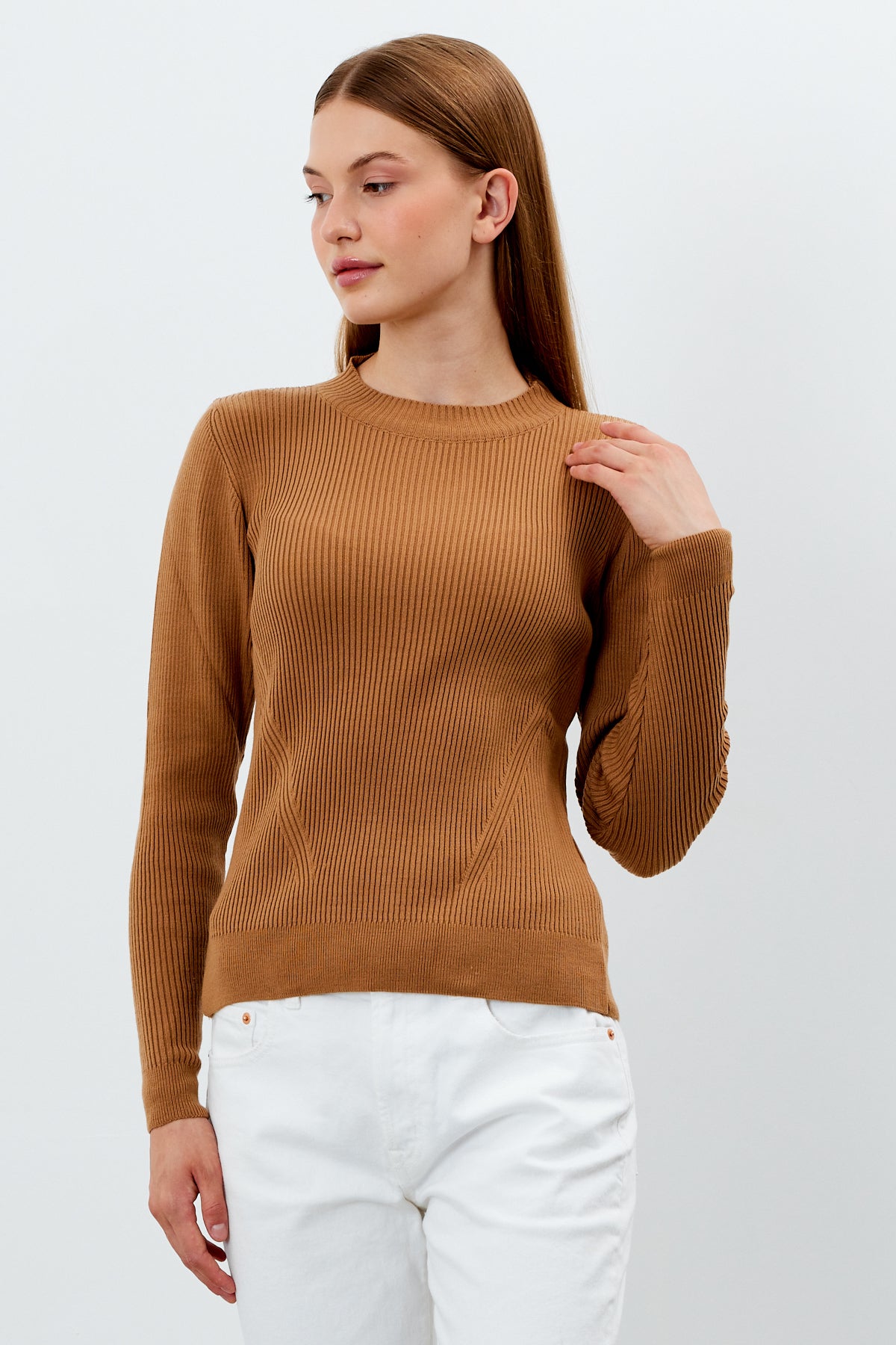 Crewneck Knit Sweater Knit Top Solid Color - SKU: 1287