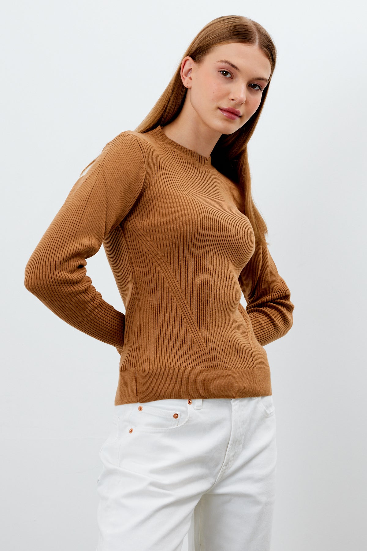 Crewneck Knit Sweater Knit Top Solid Color - SKU: 1287