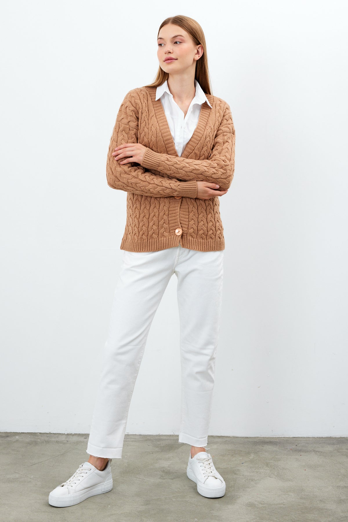 Solid Color Short Knit Cardigan Thick Knitted Details - SKU: 3790
