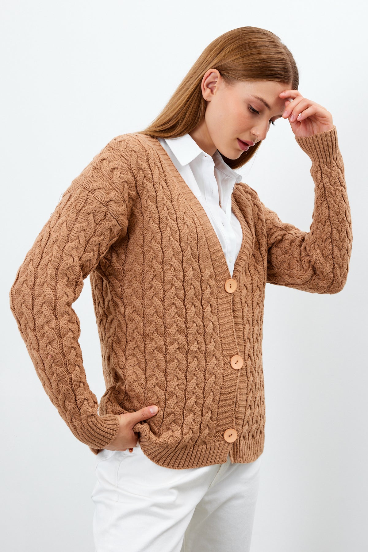 Solid Color Short Knit Cardigan Thick Knitted Details - SKU: 3790