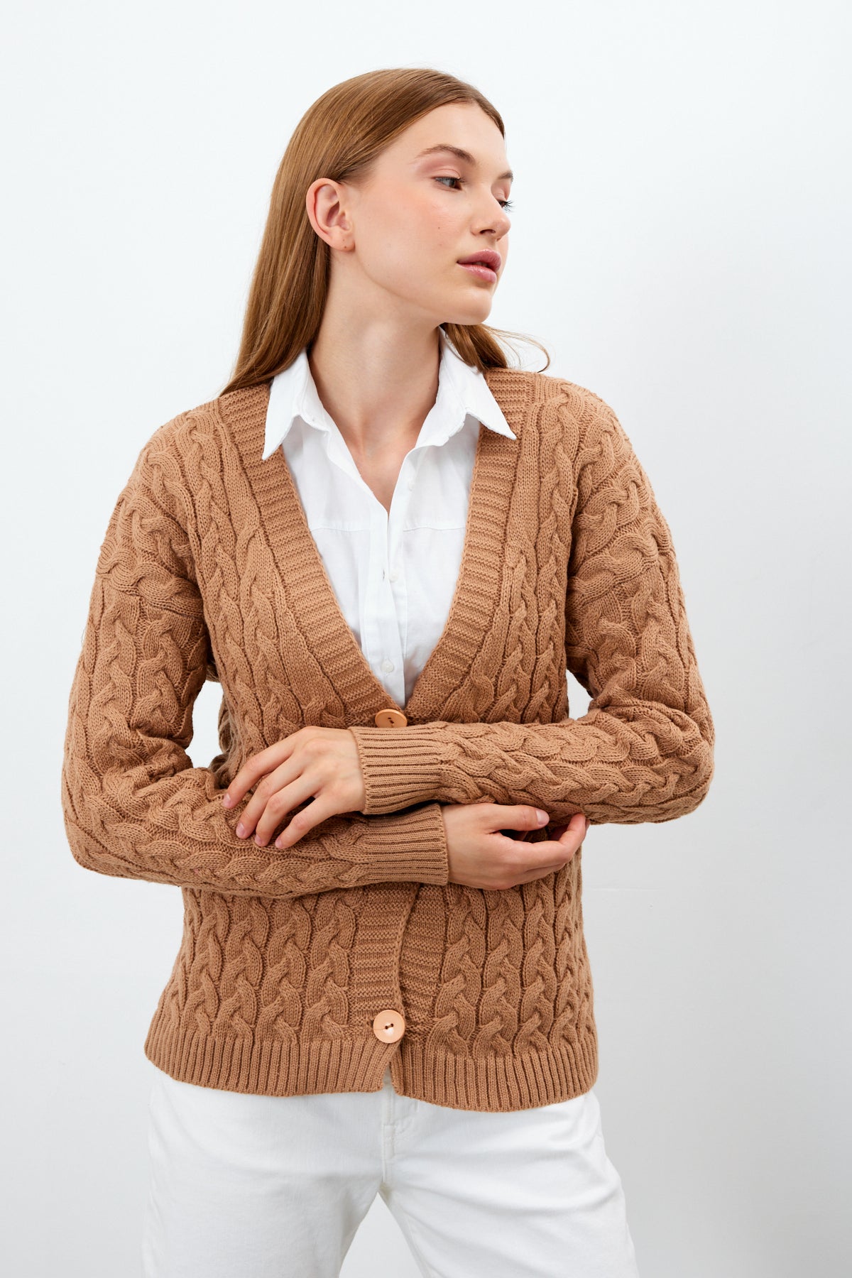 Solid Color Short Knit Cardigan Thick Knitted Details - SKU: 3790