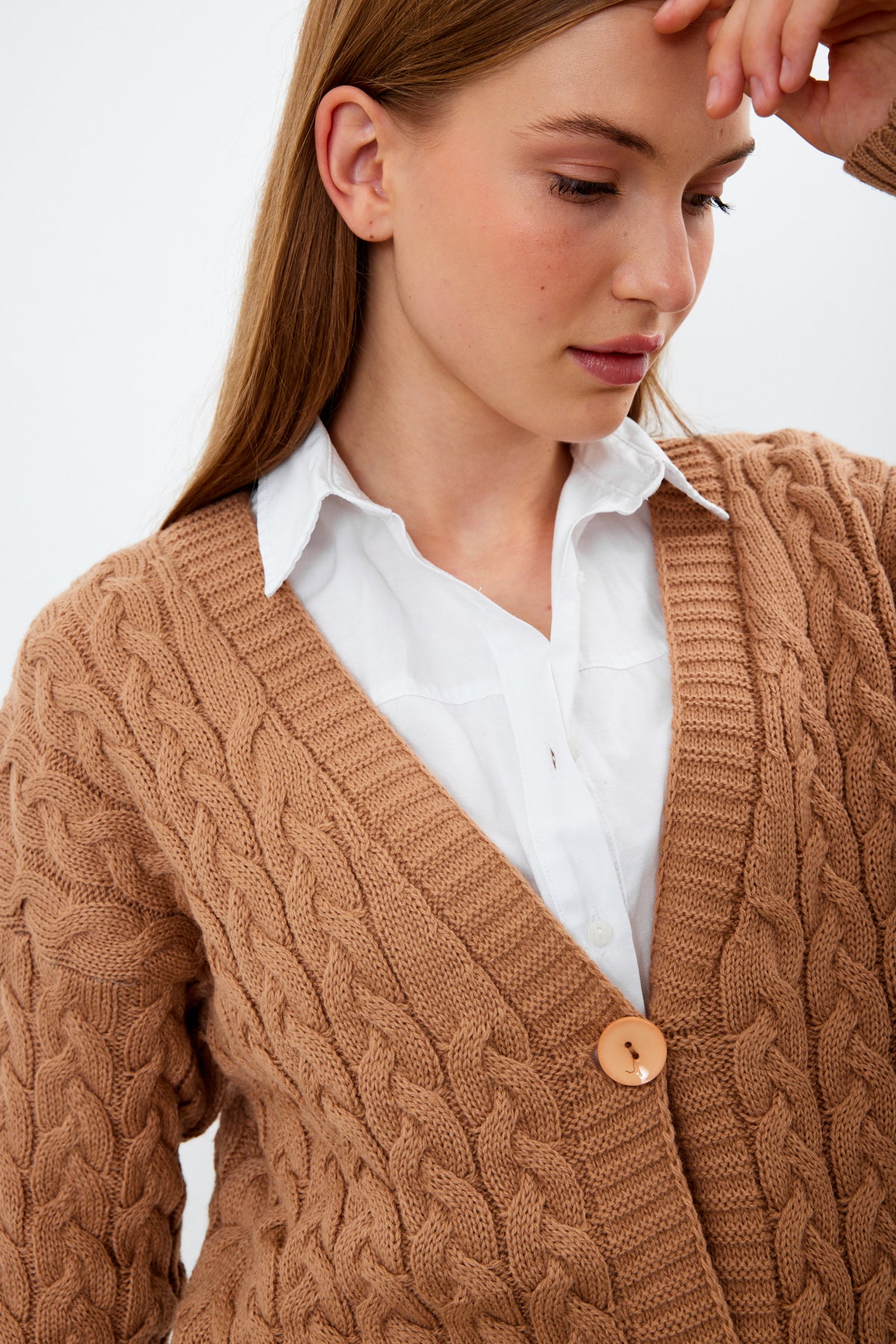 Solid Color Short Knit Cardigan Thick Knitted Details - SKU: 3790