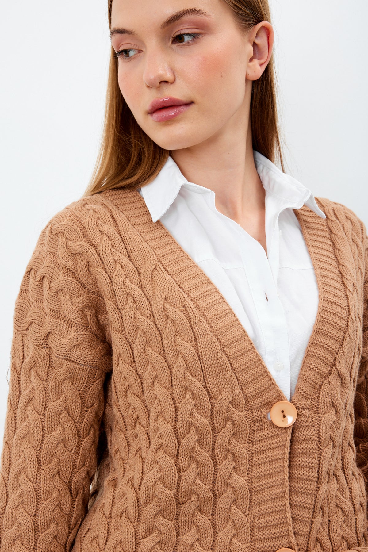 Solid Color Short Knit Cardigan Thick Knitted Details - SKU: 3790