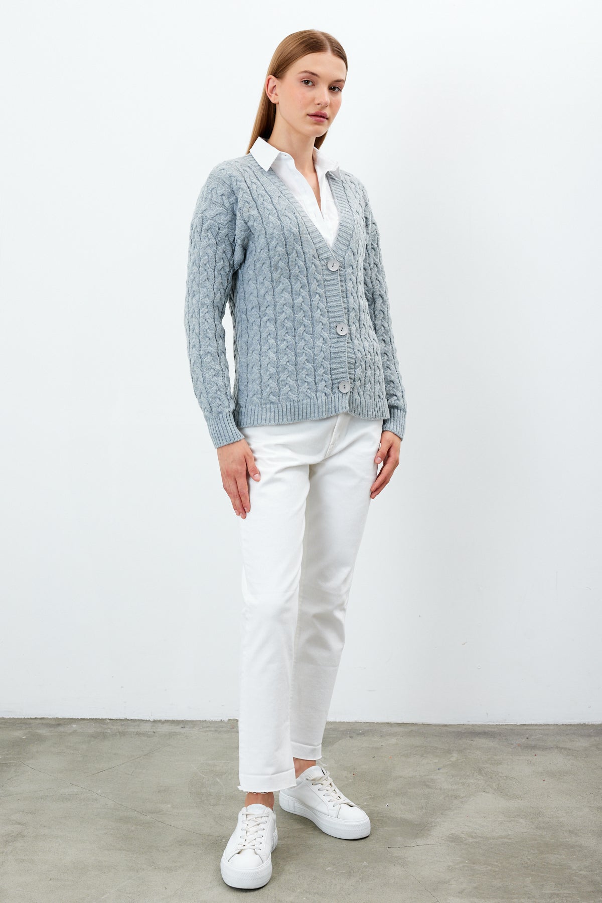 Solid Color Short Knit Cardigan Thick Knitted Details - SKU: 3790