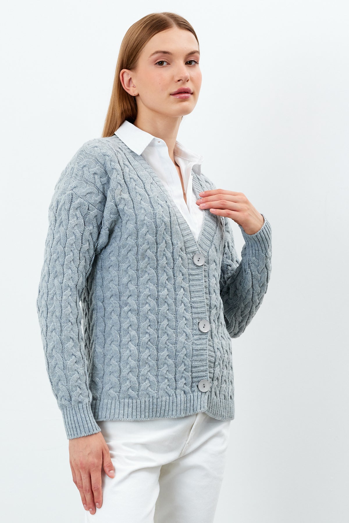 Solid Color Short Knit Cardigan Thick Knitted Details - SKU: 3790