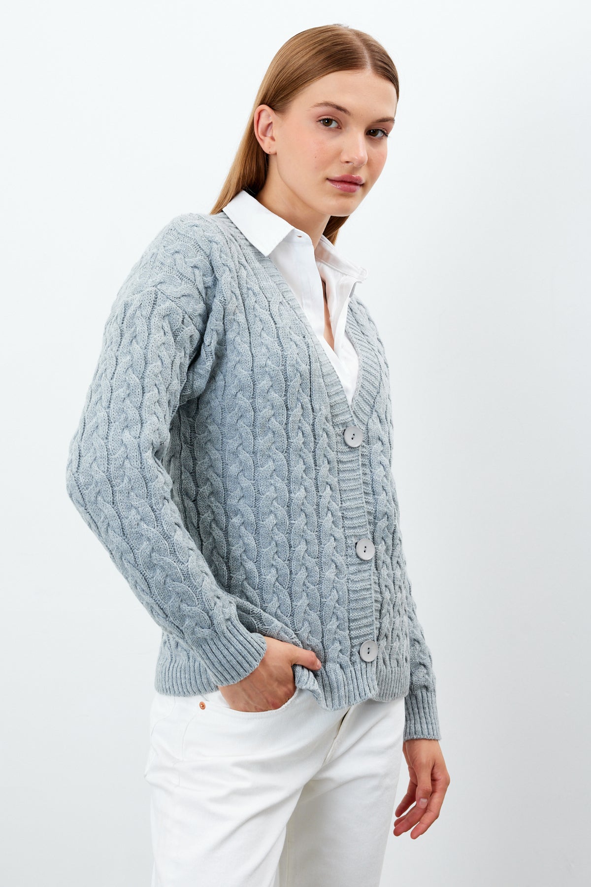 Solid Color Short Knit Cardigan Thick Knitted Details - SKU: 3790