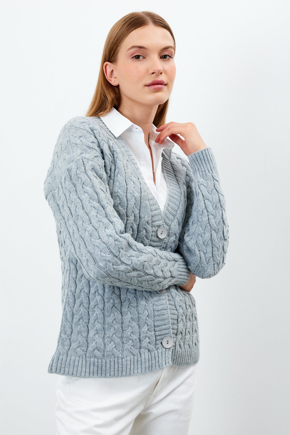 Solid Color Short Knit Cardigan Thick Knitted Details - SKU: 3790