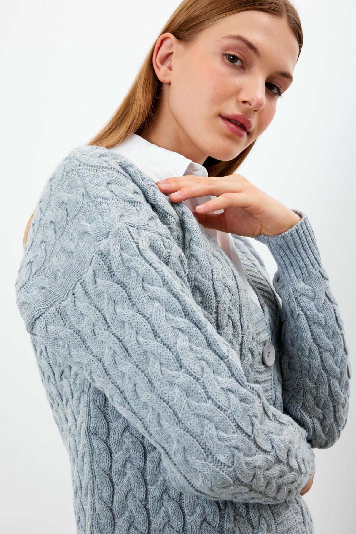 Solid Color Short Knit Cardigan Thick Knitted Details - SKU: 3790