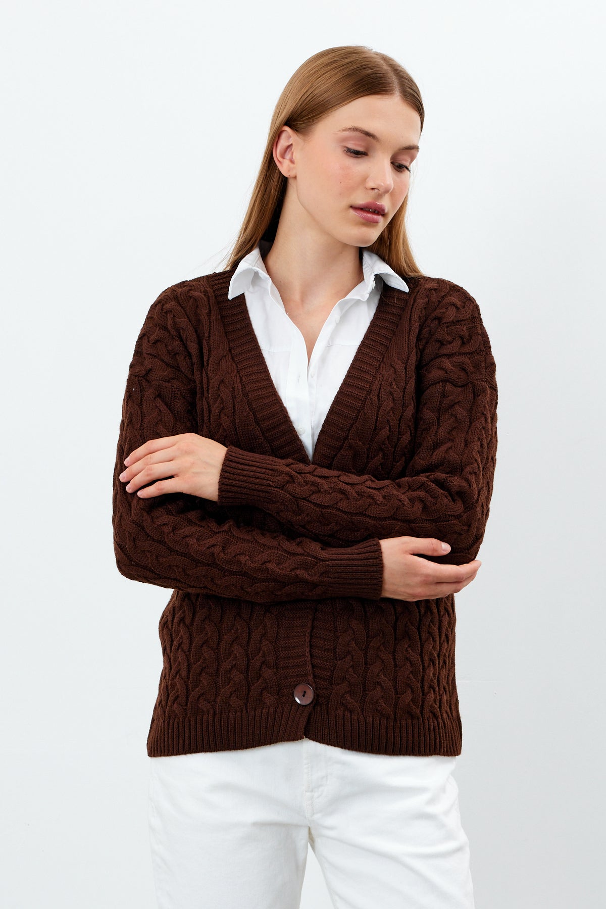 Solid Color Short Knit Cardigan Thick Knitted Details - SKU: 3790