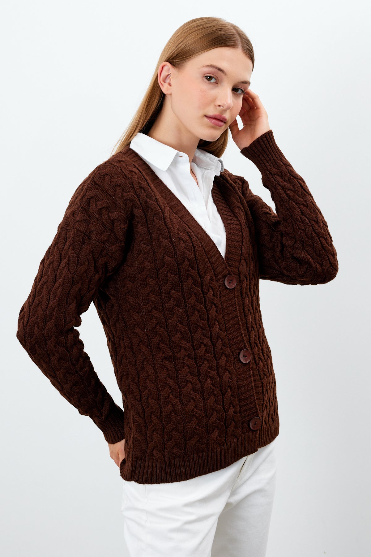 Solid Color Short Knit Cardigan Thick Knitted Details - SKU: 3790