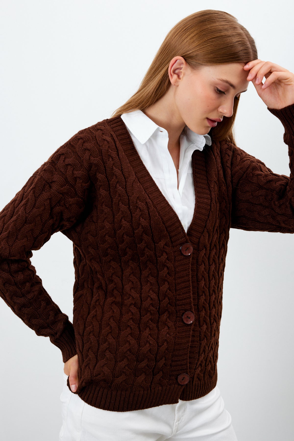 Solid Color Short Knit Cardigan Thick Knitted Details - SKU: 3790