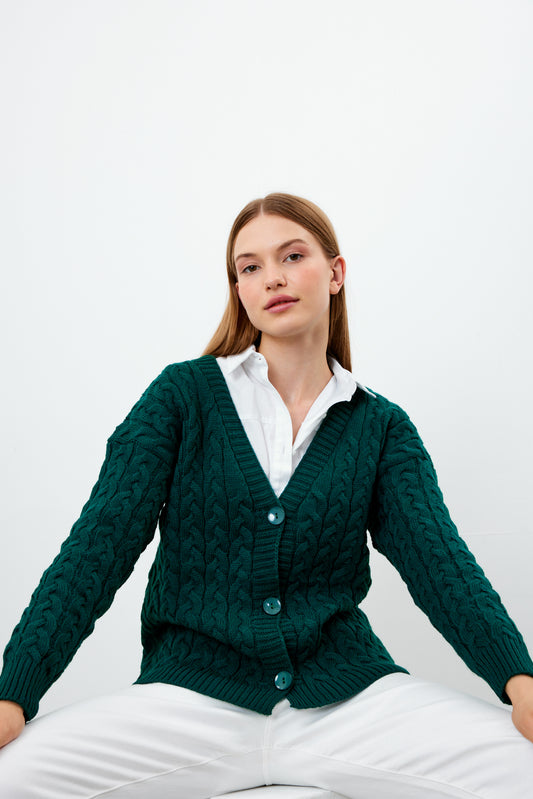 Solid Color Short Knit Cardigan Thick Knitted Details - SKU: 3790